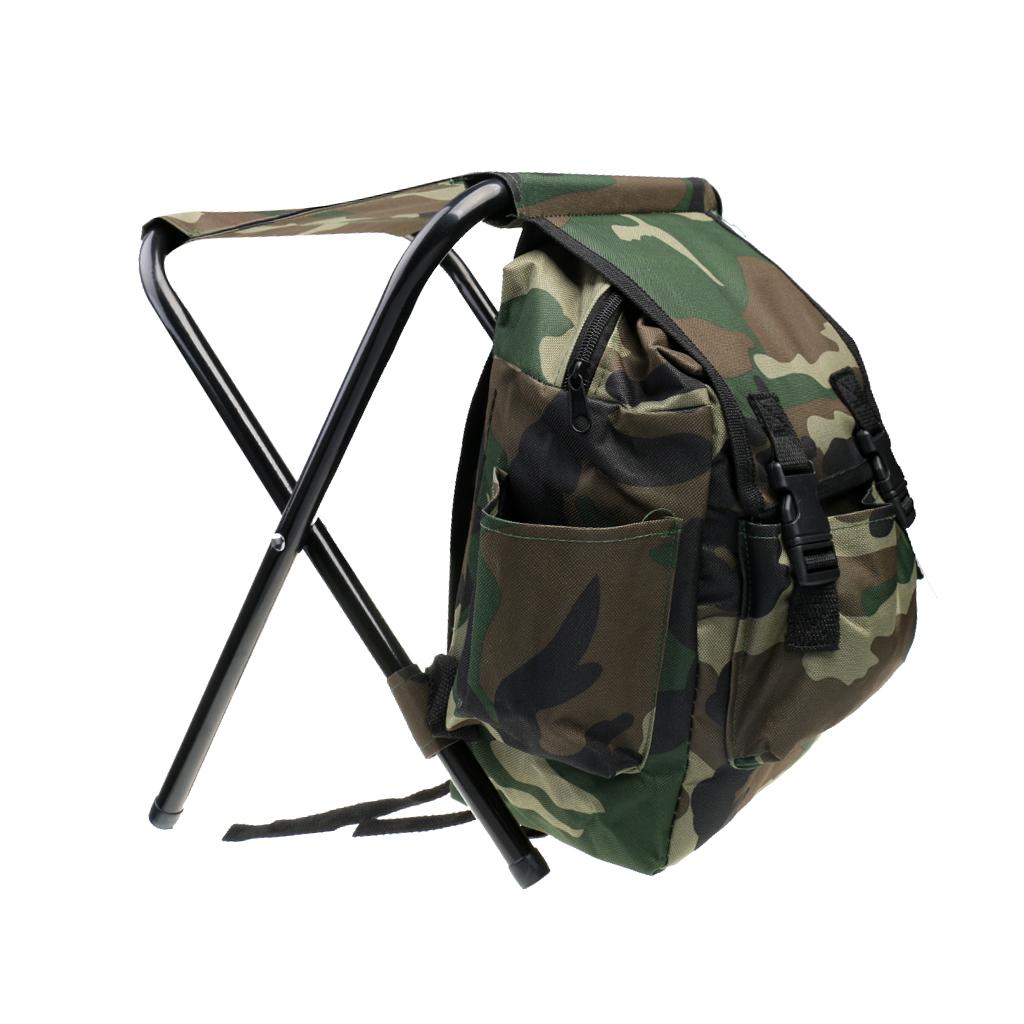 Hunting Fishing Tackle Backpack Bag Camping Foldable Stool Seat Chair - Camo