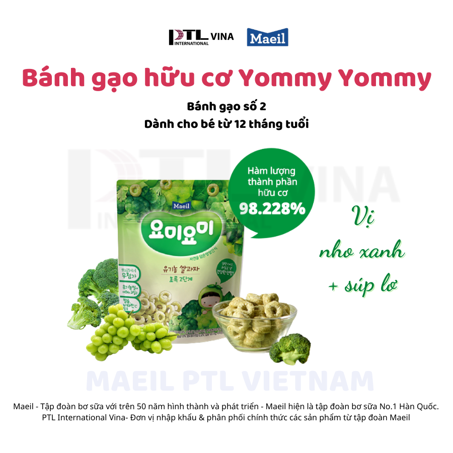 Bánh gạo ăn dặm Yummy Yummy Green Stage 2 vị nho và súp lơ