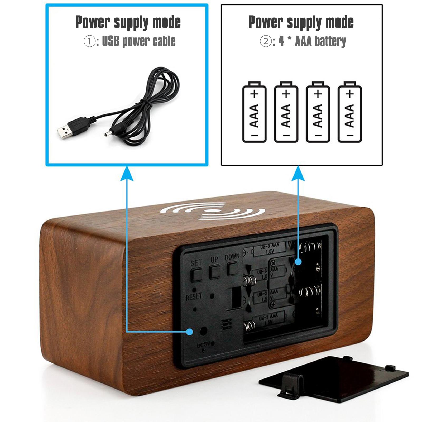 Digital Alarm Clock with Wireless Charger LED Desk Alarm Clock Temperature Display