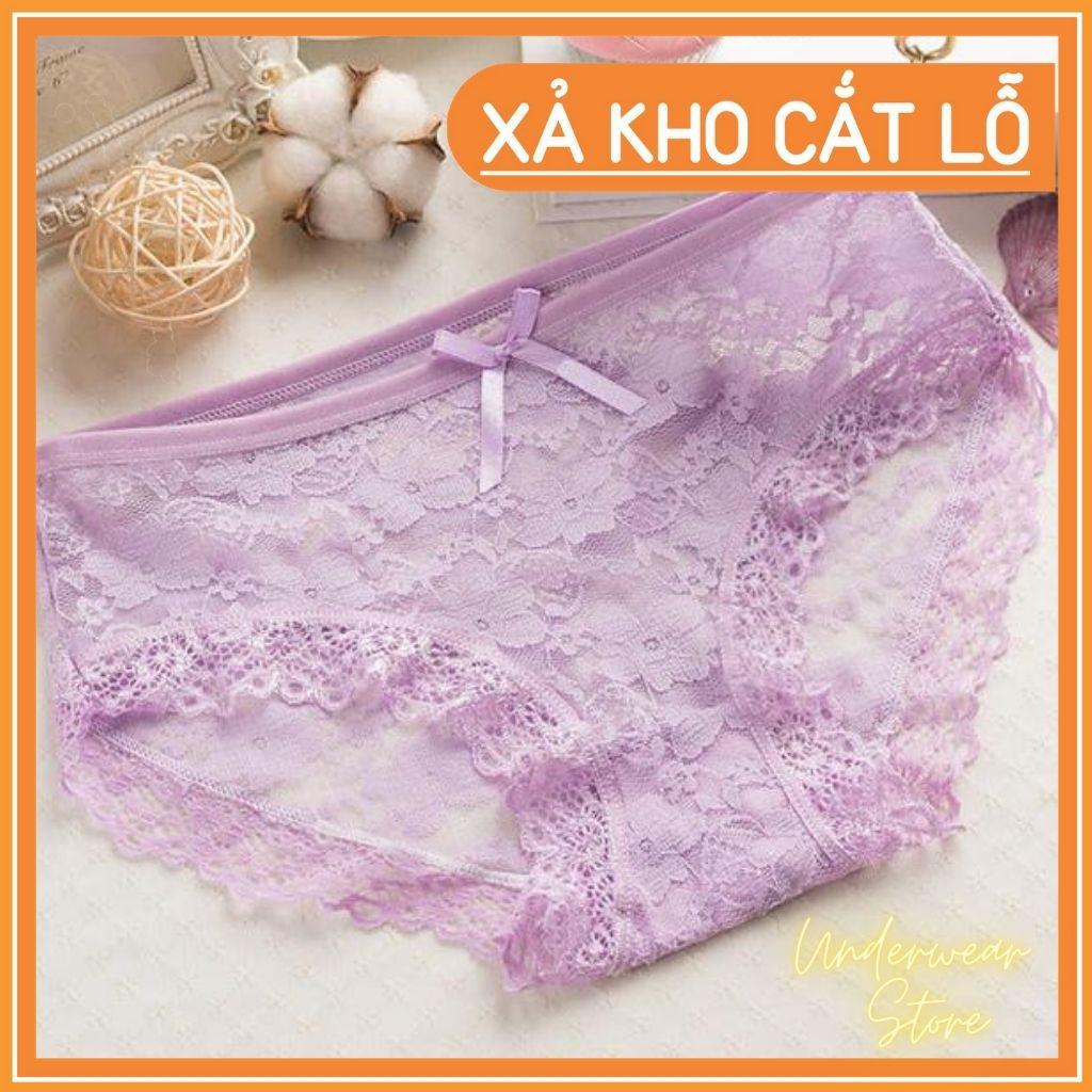 Sét 10 Quần Lót Nữ Ren Hoa Cạp Đính Nơ Chất Mềm Mịn Thoáng Mát