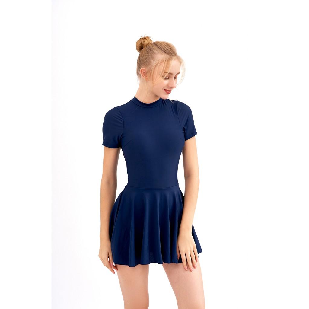 Đồ bơi Nữ kiểu Một mảnh váy tay ngắn- màu Xanh navy - BS298_NV