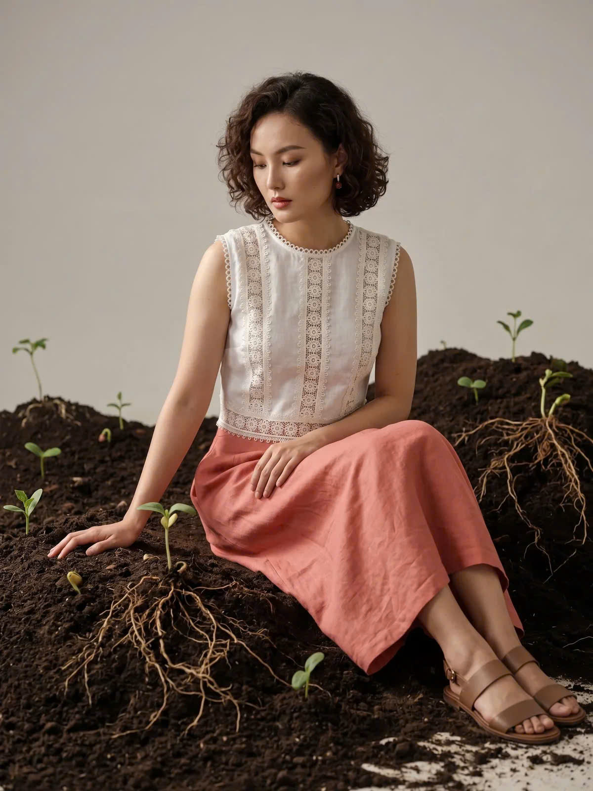 Áo Croptop Linen Trắng Phối Ren Cotton Minh Duyên Top255 Thời trang Hity