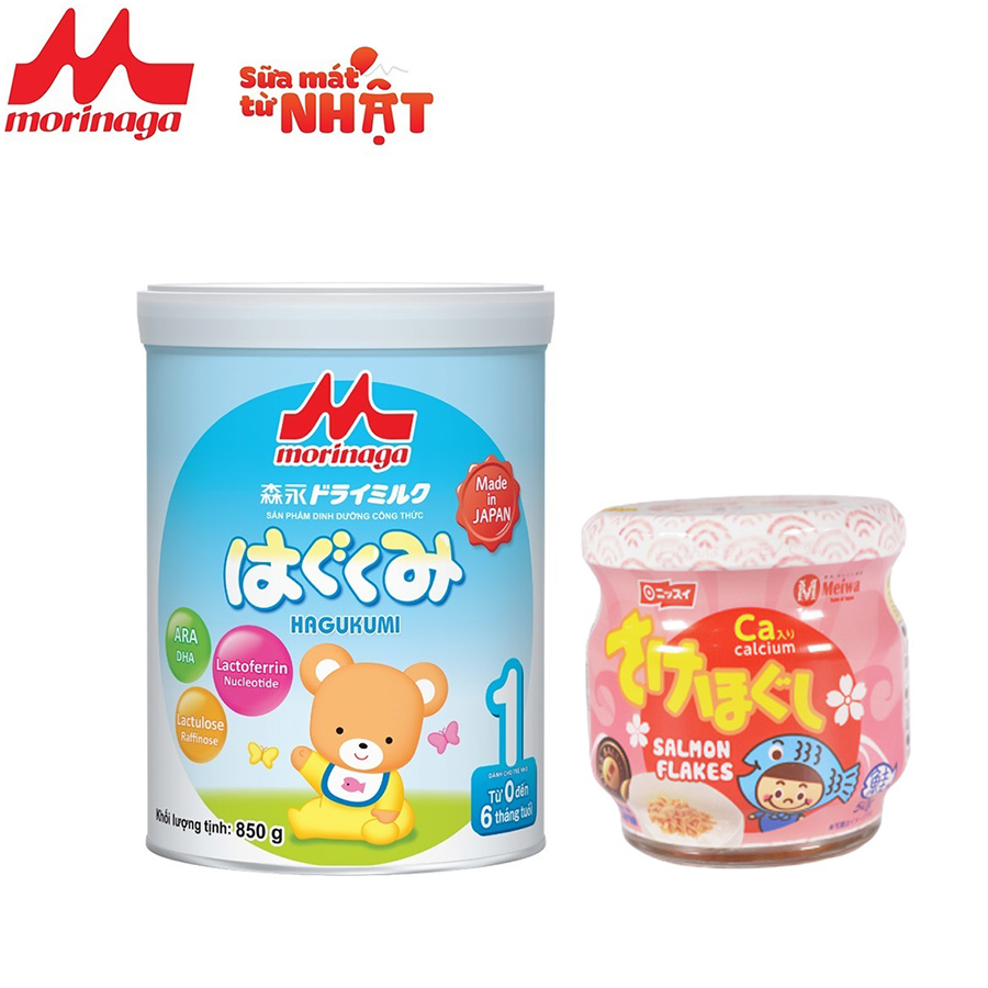 Combo  1 lon Sữa Morinaga số 1 Hagukumi 850gr + 1 lọ Ruốc cá hồi Meiwa (ngẫu nhiên)