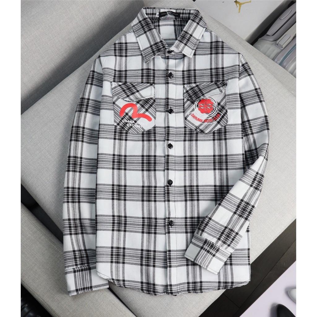 ÁO SƠ MI NAM CARO TAY DÀI LOGO THÊU EVISU DARUMA HOTTREND THỜITRANG NAM 1986