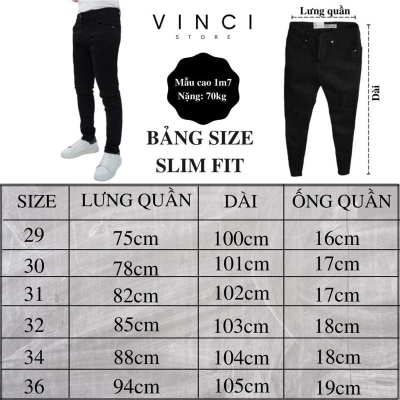 Quần Jean Nam Đen Trơn Skinny & Slim Fit Ống Côn Co Dãn Tôn Dáng