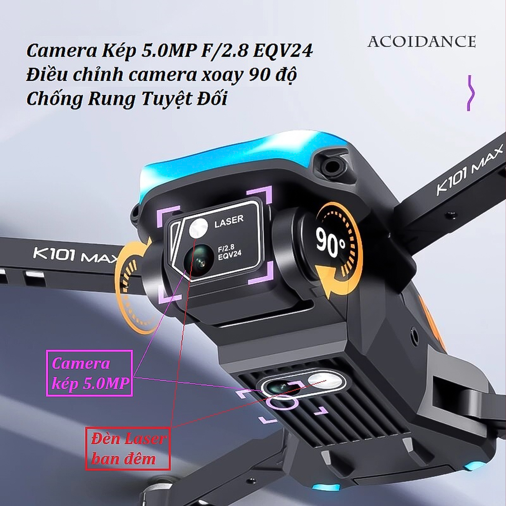 Máy Bay Điều Khiển Từ Xa Vinetteam Flycam K101 Max Camera Kép Quadcopter UAV Với Bản Nâng Cấp 720P/1080P/4K HD FPV GPS WiFi Cảm Biến Chướng Ngại Vật Chất Hơn F11 Pro 4k, Mavic 2 Pro, l900 Pro - Hàng Chính Hãng