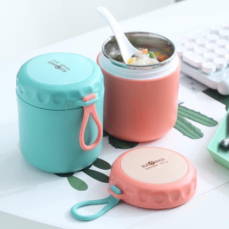 Bình cháo giữ nhiệt cao cấp lõi thép không gỉ tặng kèm muỗng xinh