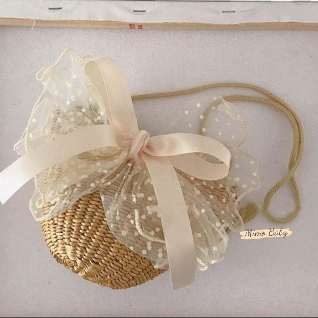 Túi cói đeo chéo đính nơ voan bản to siêu xinh cho mẹ và bé TC07 Mimo Baby