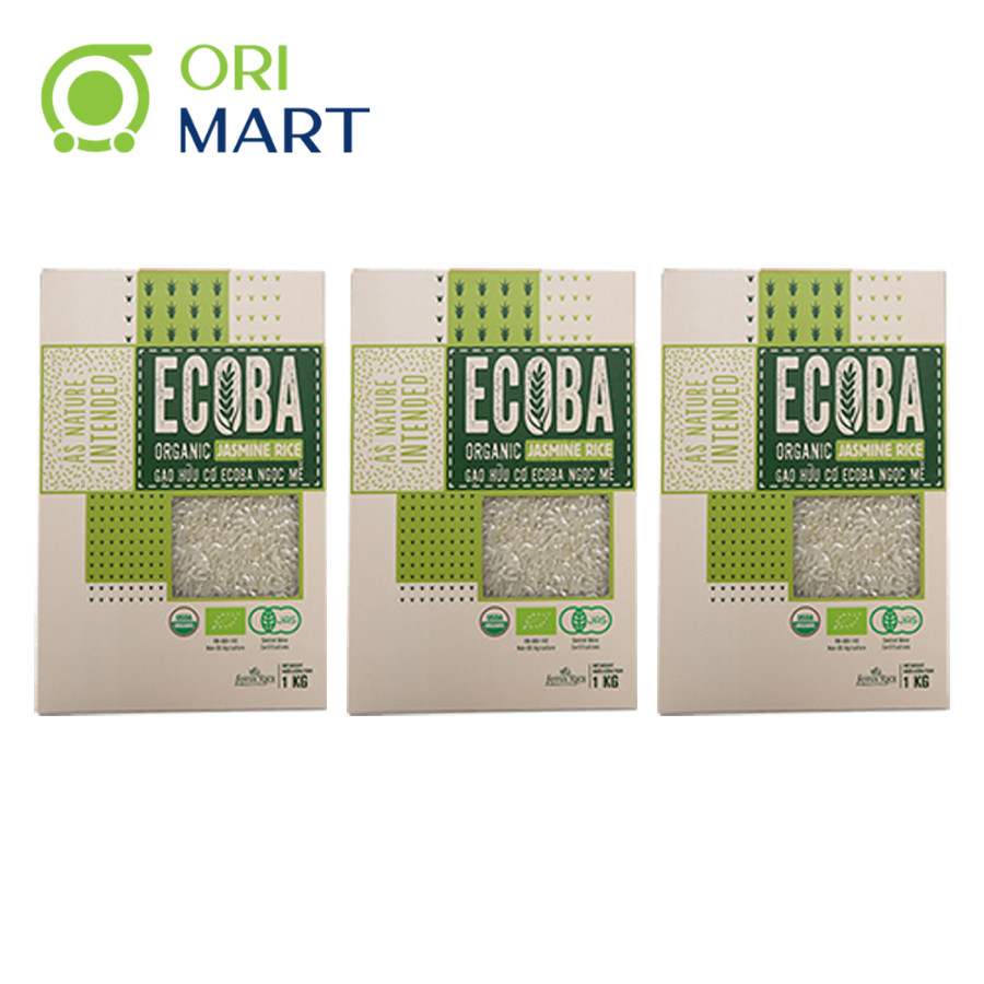 Combo 3 Gạo Hữu Cơ Ecoba Ngọc Mễ ORIMART Ecoba Organic Jasmine Rice Ngon Dẻo Đạt Chuẩn An Toàn Túi 1Kg