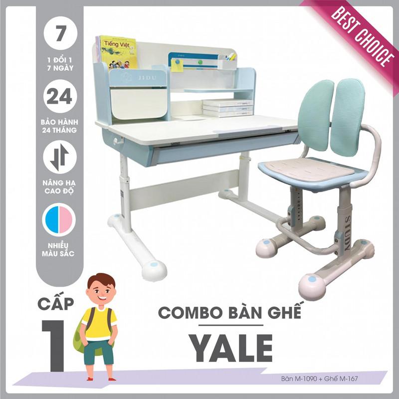 Bộ bàn ghế học sinh cấp 1 SMLIFE YALE - Xanh | Bàn: 90cm x 60cm x 56-76cm (mặt bàn nâng hạ) | Ghế: D36.5 x R38.5cm x C68.5-80.5cm