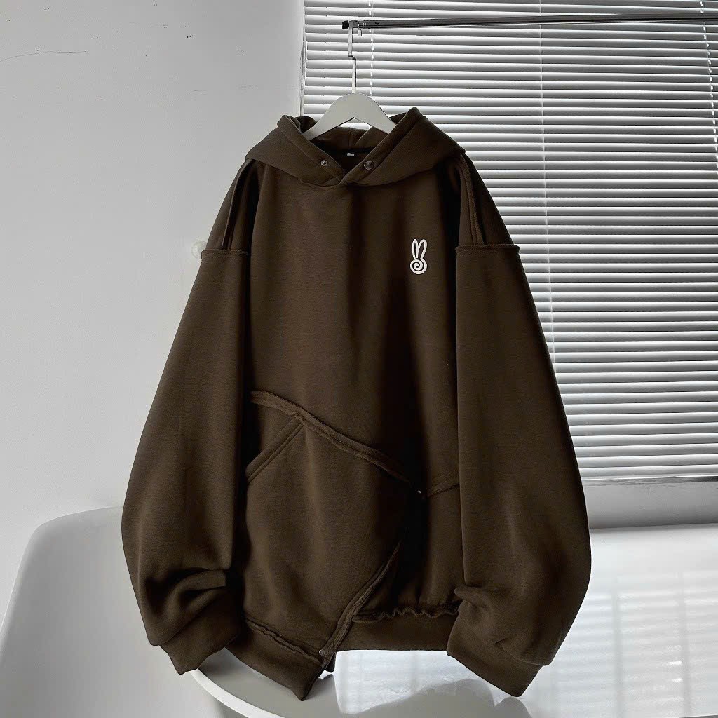 Áo khoác Hoodie Nam Nữ Phối Icon Thỏ Bo Ráp Túi Bụng chui đầu có mũ trùm nón rộng siêu to giá rẻ