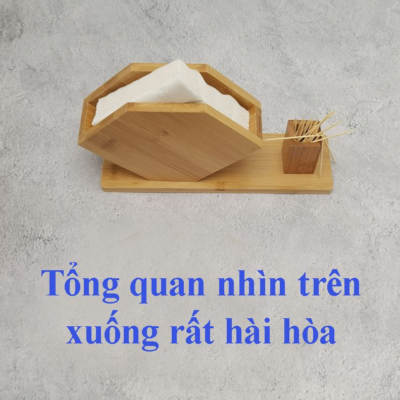 Hộp khay để giấy ăn Kèm lọ tăm bằng gỗ Tre ép chống mối mọt cong vênh rất tiện lợi mà lại sang trọng,Kích thước 13 x 24cm,Màu vàng gỗ tre nguyên bản - Hộp khăn giấy để bàn ăn