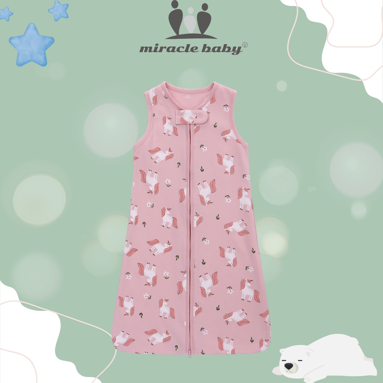 Túi ngủ chũn Miraclebaby cho bé vải cotton mềm mịn cho bé từ 0 đến 18 tháng tuổi