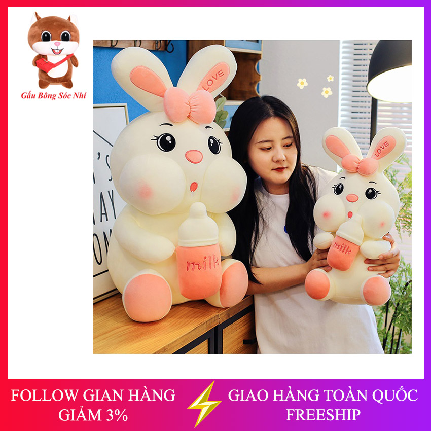Thỏ bông ôm Bình Sữa - Gấu bông nhập khẩu ngoại