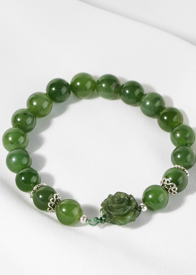 Vòng tay ngọc bích phối hoa mẫu đơn Ngọc Quý Gemstone