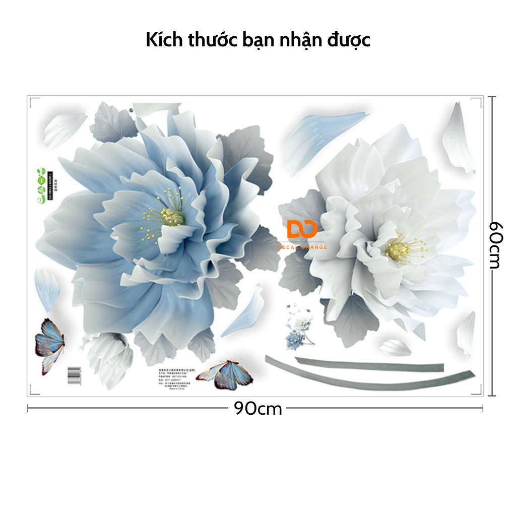 DECAL DÁN TƯỜNG HOA XANH DƯƠNG VÀ BƯỚM 2
