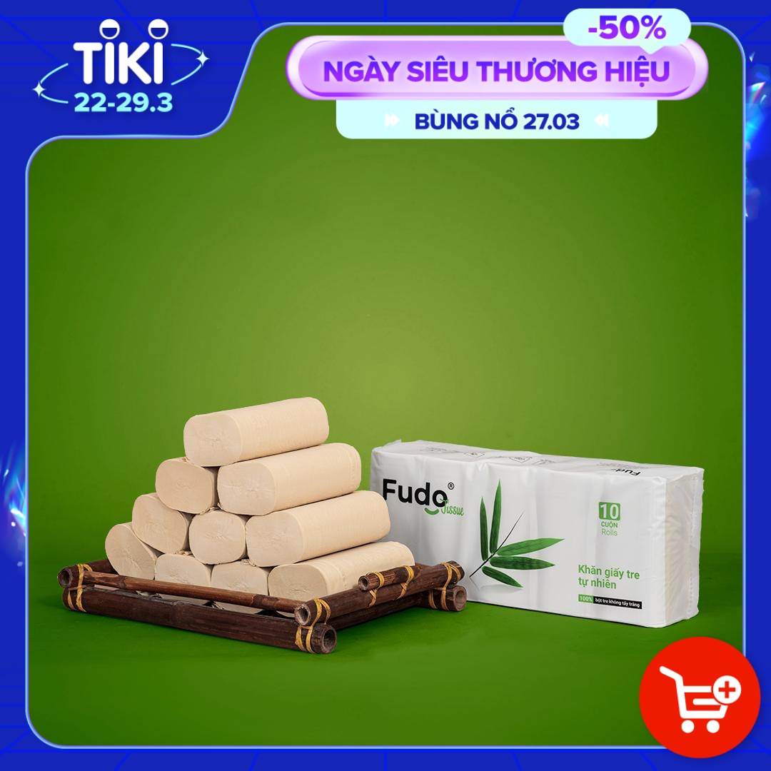 Khăn giấy tre Fudo - Combo 10 Cuộn Giấy Vệ Sinh Không Lõi (4 lớp): 100% bột tre, không tạo mùi, không tẩy trắng, siêu mềm, siêu mịn, siêu dai