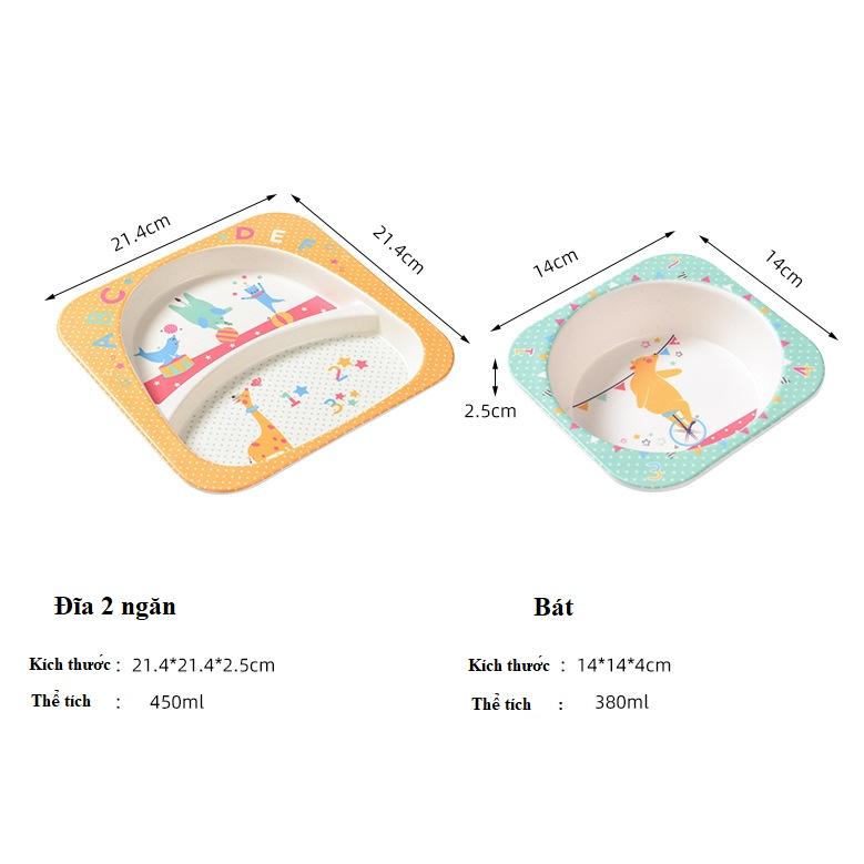 Bộ Khay Bát ăn dặm cho bé hình thú cưng, chất liệu sợi tre, chịu nhiệt cao, không độc hại