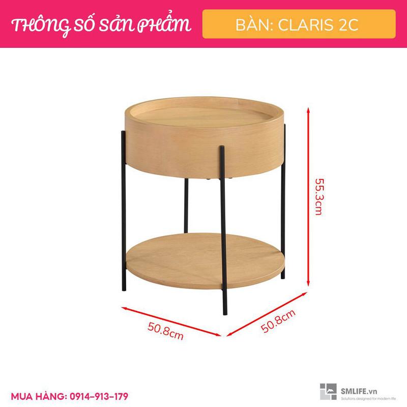 Bàn sofa tròn 2 tầng gỗ sồi sang trọng SMLIFE Claris 2C | D50,8 x R50,8 x C55,3cm | gỗ Cao Su và Veneer Sồi