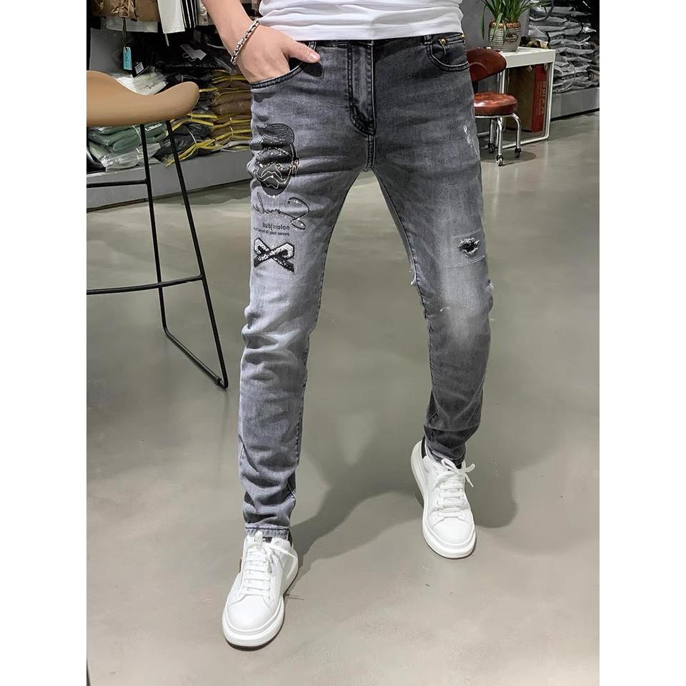 Quần Jean Nam Ống Suông, Quần Bò Nam Co Giãn, Phối Rách Thời Trang Mẫu Mới 2023 OBOK Fashion MS58