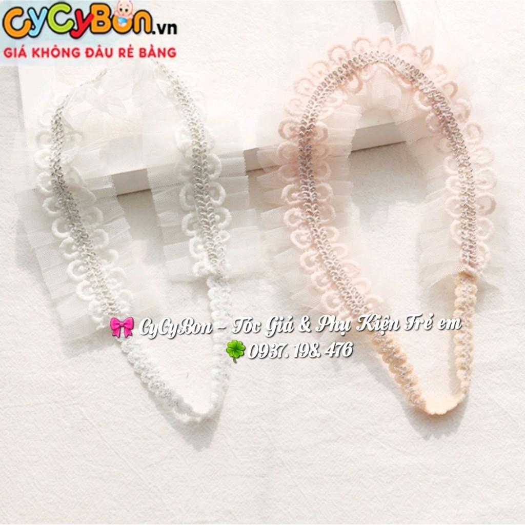 Băng Đô Turban Thun Ren Xếp Ly Co Giãn Cho Bé Gái - Có 2 Màu Trắng và Hồng Siêu Đáng Yêu !