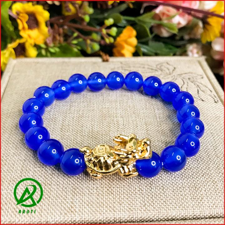 Vòng Tay Phong Thủy - Vòng Tay Mã Não 8mm Mix Long Quy Vàng Độc Lạ V379-8