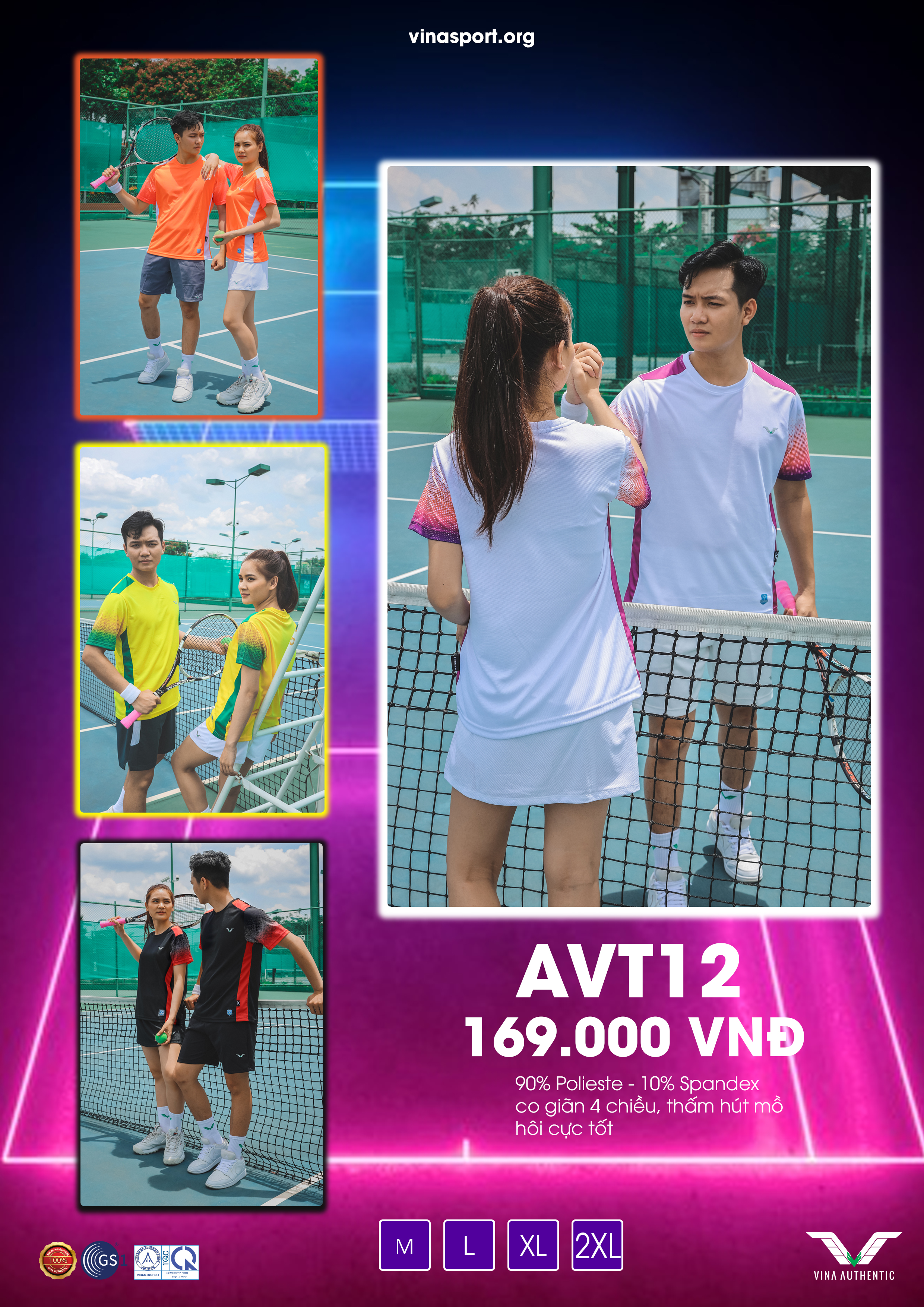 [MUA 1 TẶNG 1] Áo thun Nam TENNIS - AVT12 Vina Authentic, chất đẹp, chuẩn dáng, thấm hút mồ hôi