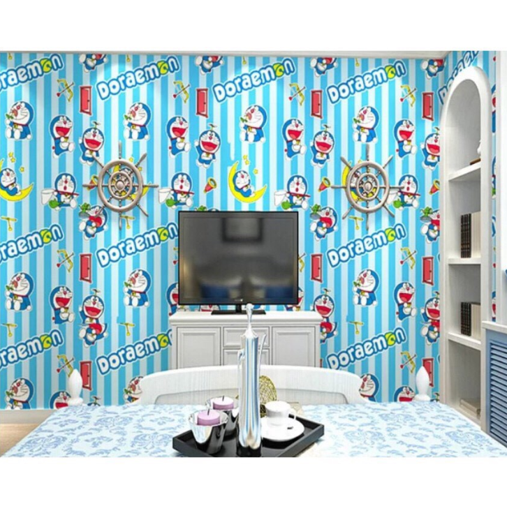 Combo 10 mét giấy dán tường, decal dán tường trang trí nhà cửa ĐÔ RÊ MON XANH SỌC khổ 45cm