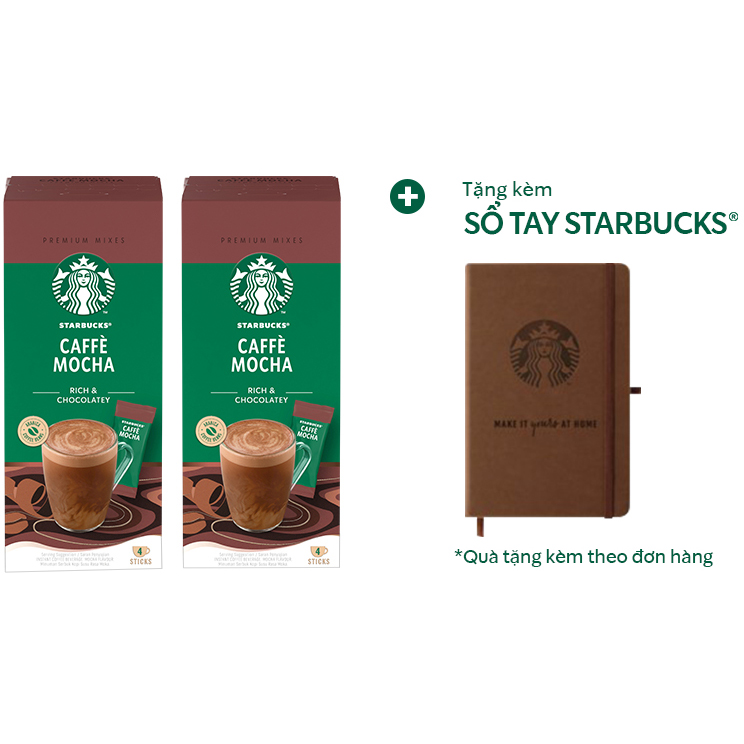 Combo 2 hộp Cà phê hòa tan cao cấp Starbucks Mocha (Hộp 4 gói x 22g)  - [Tặng 1 Sổ tay Starbucks]