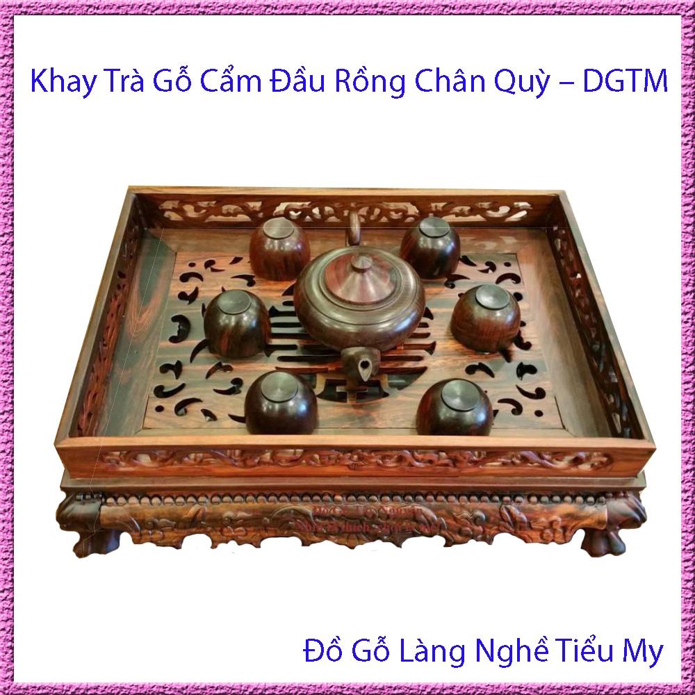 Khay Trà Gỗ Cẩm Đầu Rồng Chân Quỳ, Trạm khắc hoa văn cầu kỳ và tinh xảo