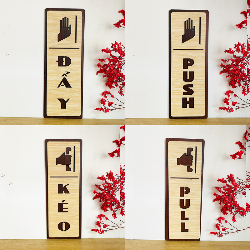 Bảng Push – Pull, Kéo - Đẩy gỗ decor dán cửa ra vào sang trọng, độc đáo – PP10