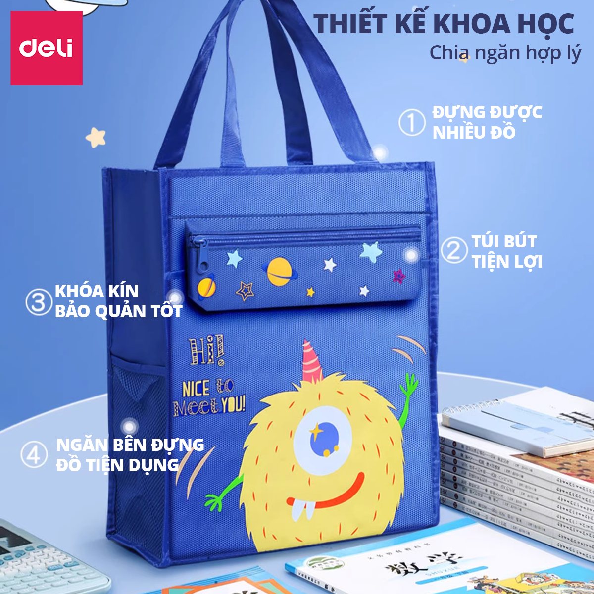 Túi Tote Túi Học Thêm Deli Vải Canva Deli Dễ Thương Sức Chứa Lớn Chống Nước, Chống Bụi Đựng Tài Liệu Sách Vở Học Sinh