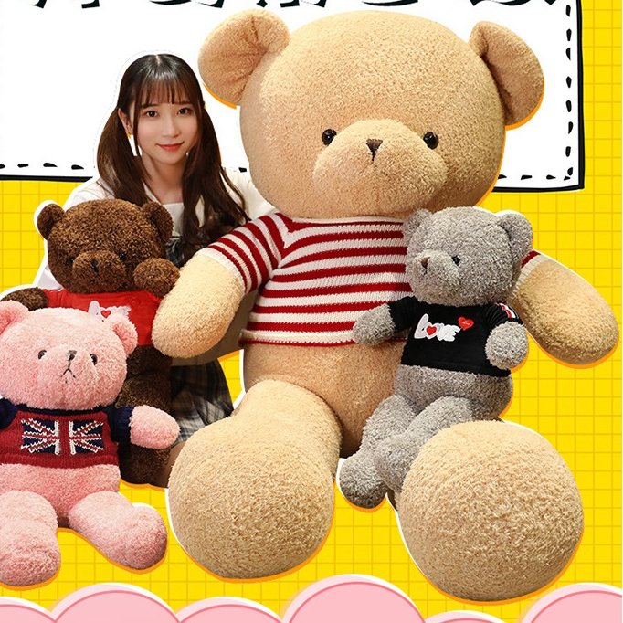 Gấu bông teddy lông xù mặc áo len đáng yêu - Size từ 60cm đến 1m1 - Quà tặng teddy lông xù mỳ nhồi bông siêu to khổng lồ