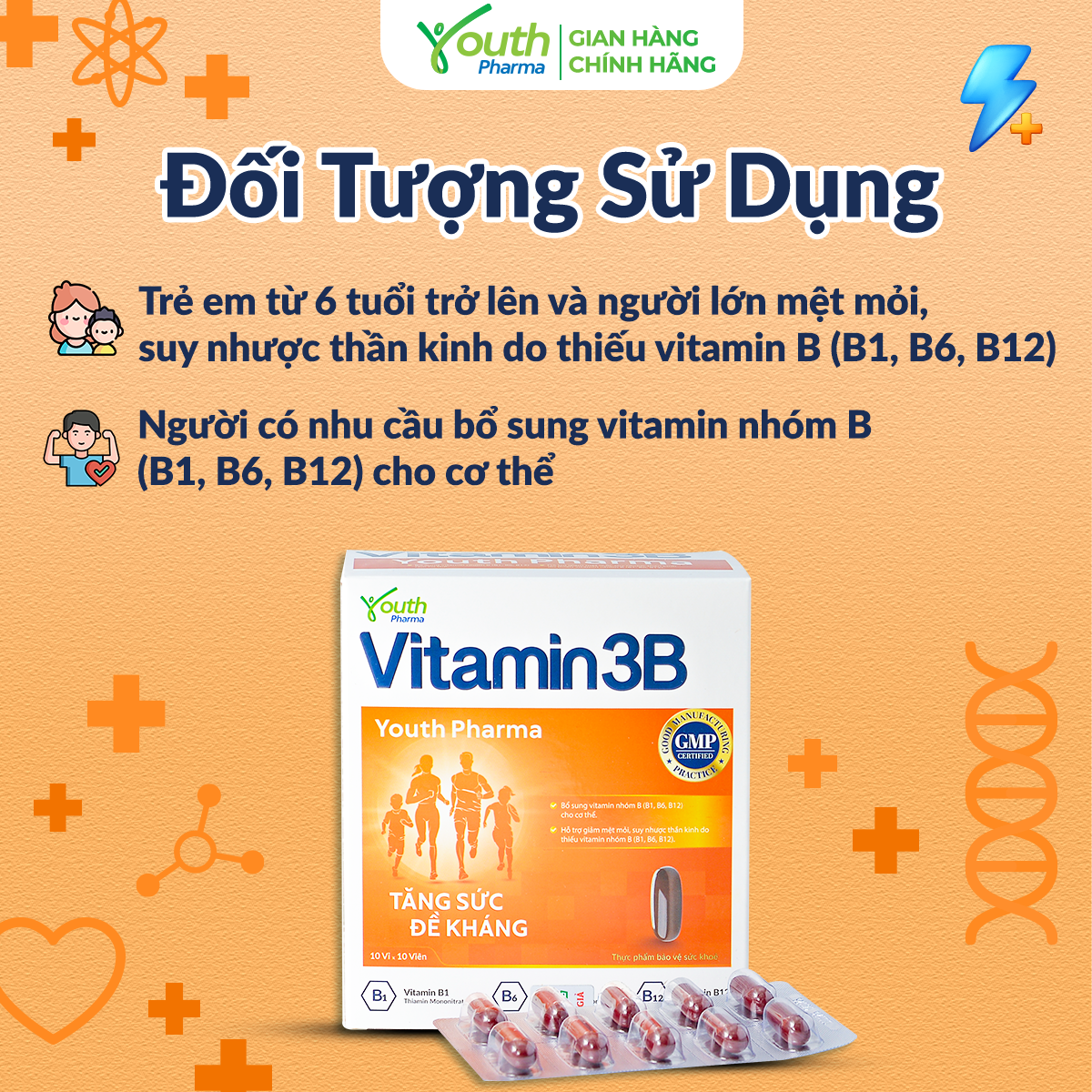 Viên Uống Vitamin 3B Youth Pharma Bổ Sung Vitamin Nhóm B (B1, B6, B12) - Hộp 100 Viên