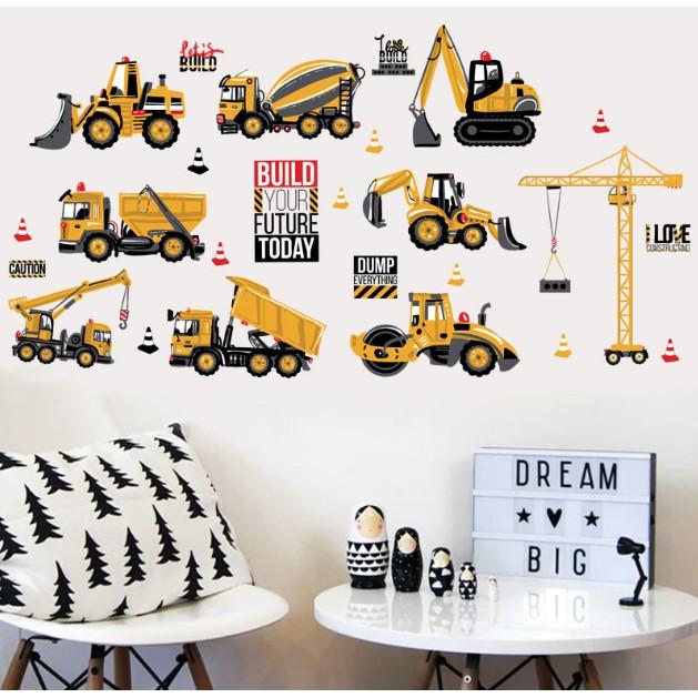 Decal trang trí tường - Xe Giao Thông Vàng Cho Bé