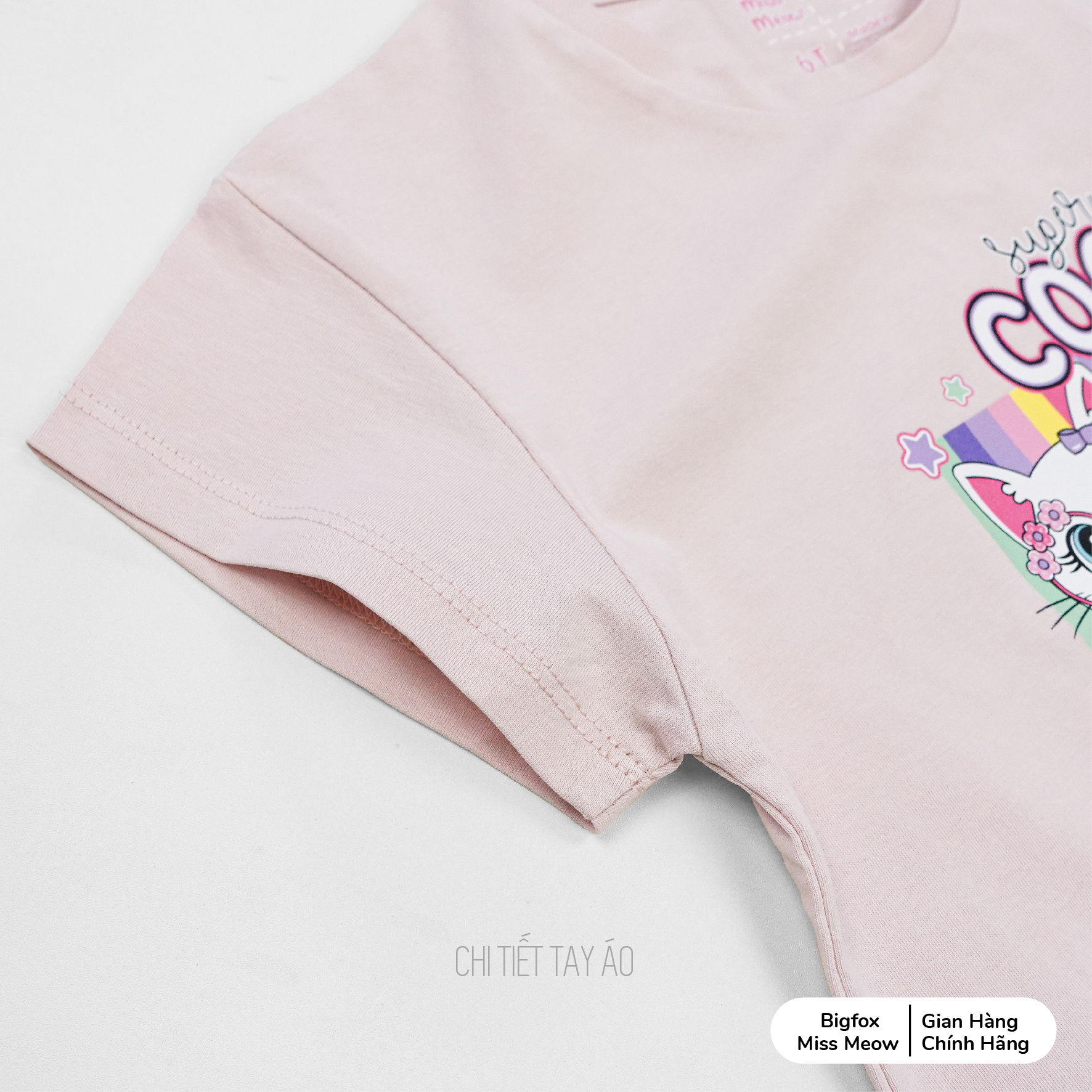 Bộ cộc tay bé gái Bigfox Miss Meow vải cotton mùa hè size đại cỡ 3,6,9,11 tuổi 30kg 40kg