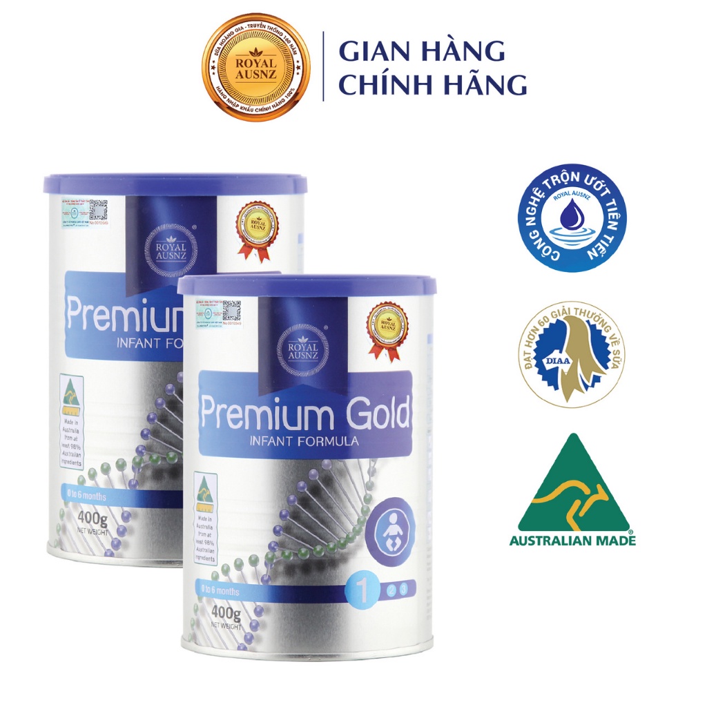 Combo 2 Hộp Sữa Bột Hoàng Gia Úc Premium Gold Số 1 Bổ Sung Vitamin, Khoáng Chất Cho Trẻ ROYAL AUSNZ (400g-900g)