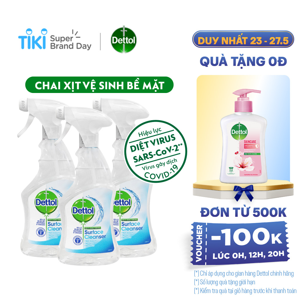 Combo 3 chai xịt vệ sinh bề mặt kháng khuẩn Dettol 500ml