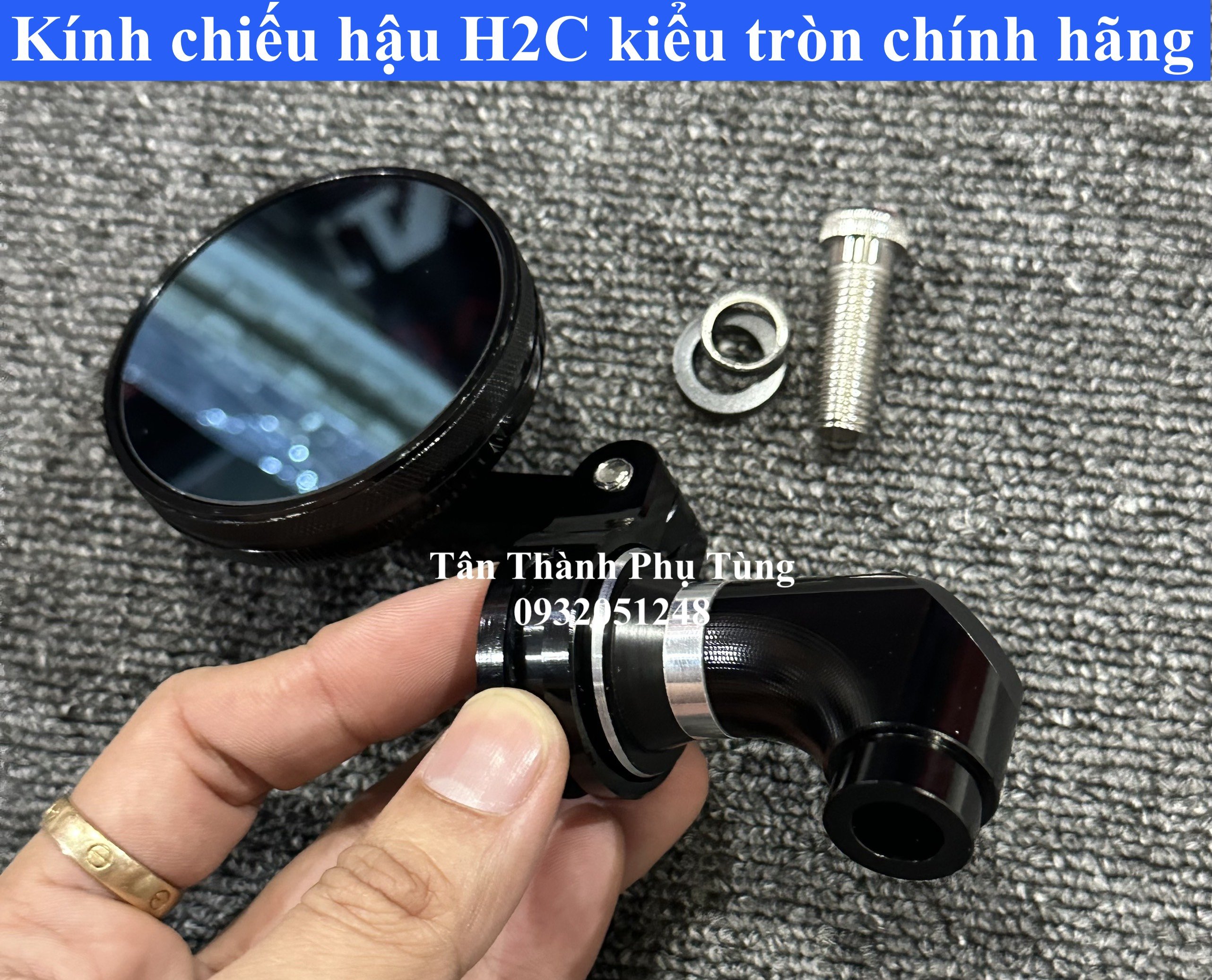 Kính chiếu hậu H2C kiểu tròn - màu đen dành cho xe máy