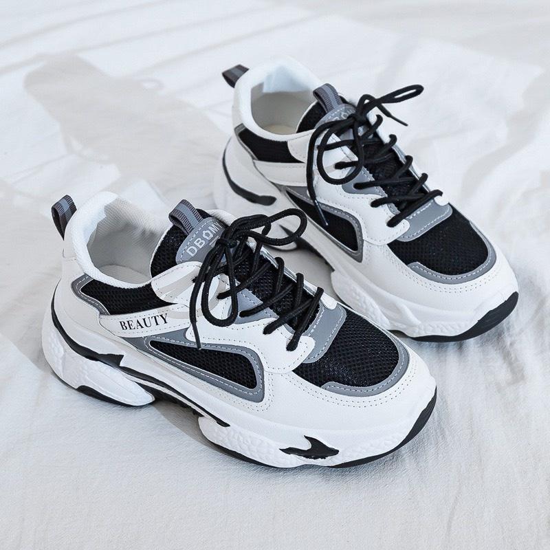 Giày MWC 0664 - Giày Thể Thao Nữ Đế Cao, Sneaker Da Đế Độn Phối Màu Hiện Đại Trendy