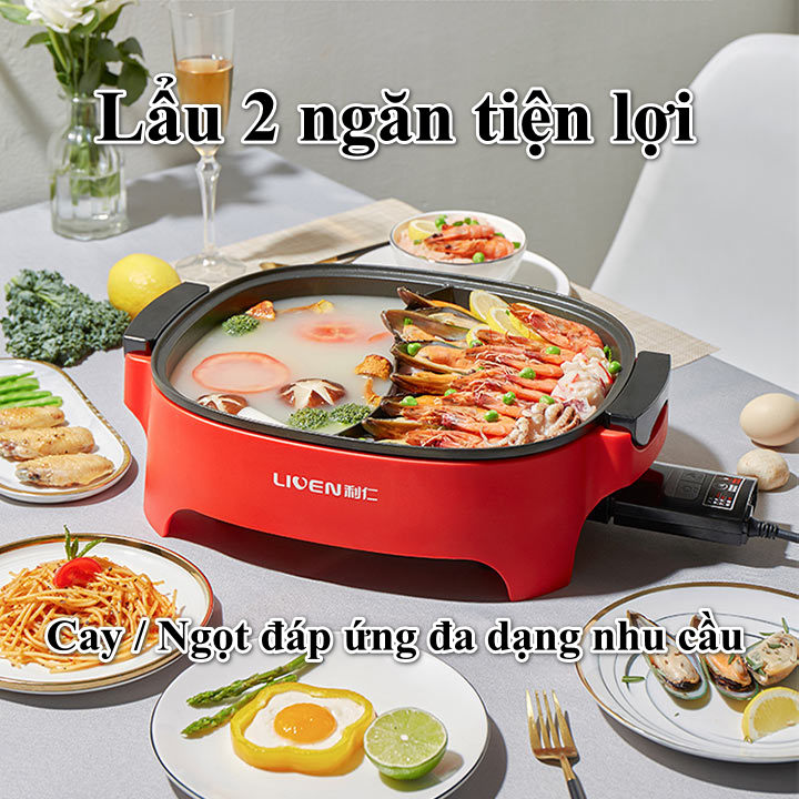 Nồi lẩu điện 2 ngăn đa năng Liven DHG-600BY dung tích 6 lít Hàng Chính Hãng