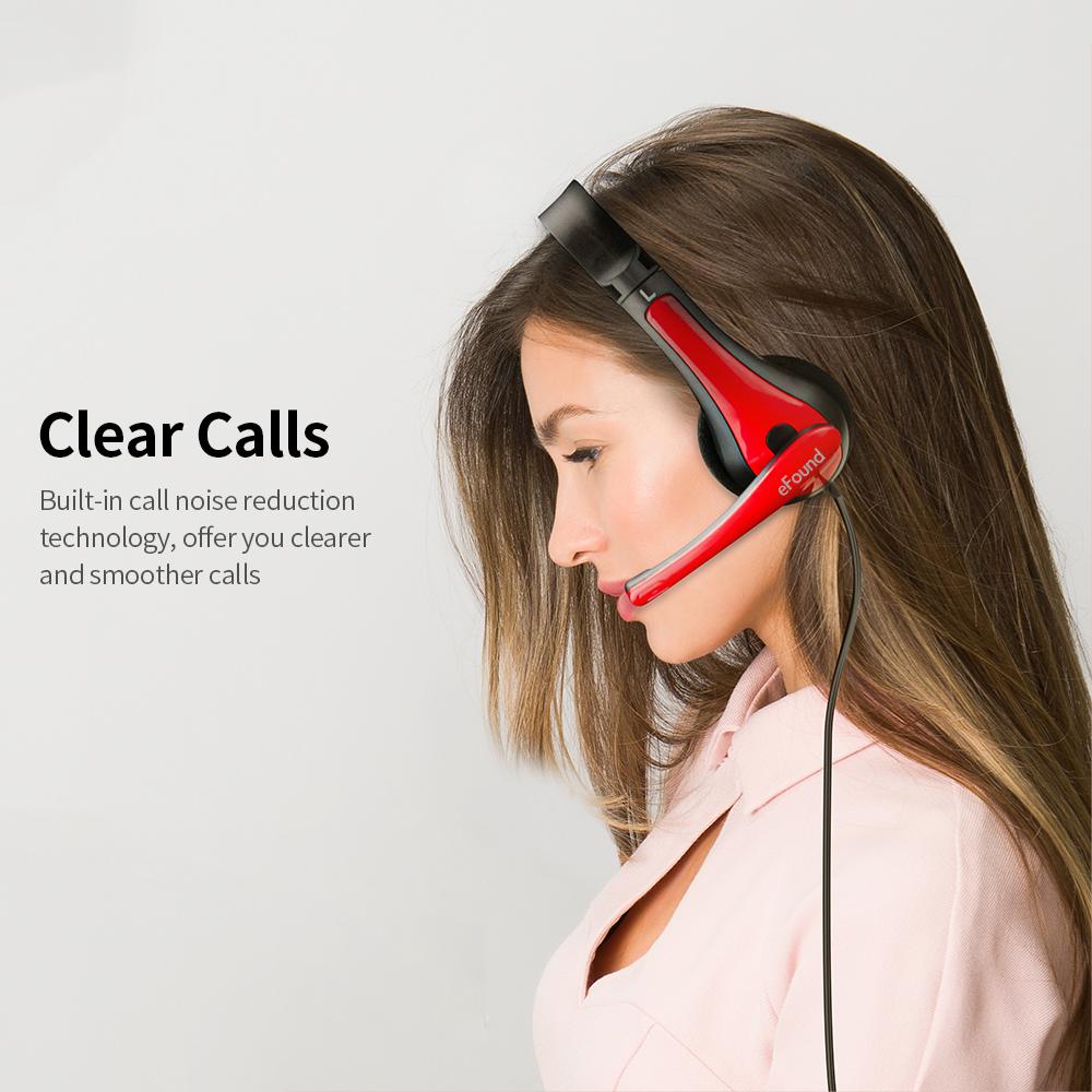 Tai nghe eFound E-601 âm thanh nổi 3,5 mm Trình điều khiển 40mm với micrô có thể điều chỉnh cho văn phòng