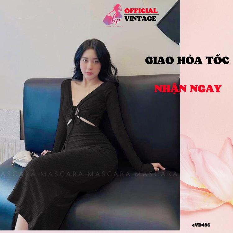 Đầm body nữ, váy dáng dài sang chảnh tôn dáng màu đen VD495