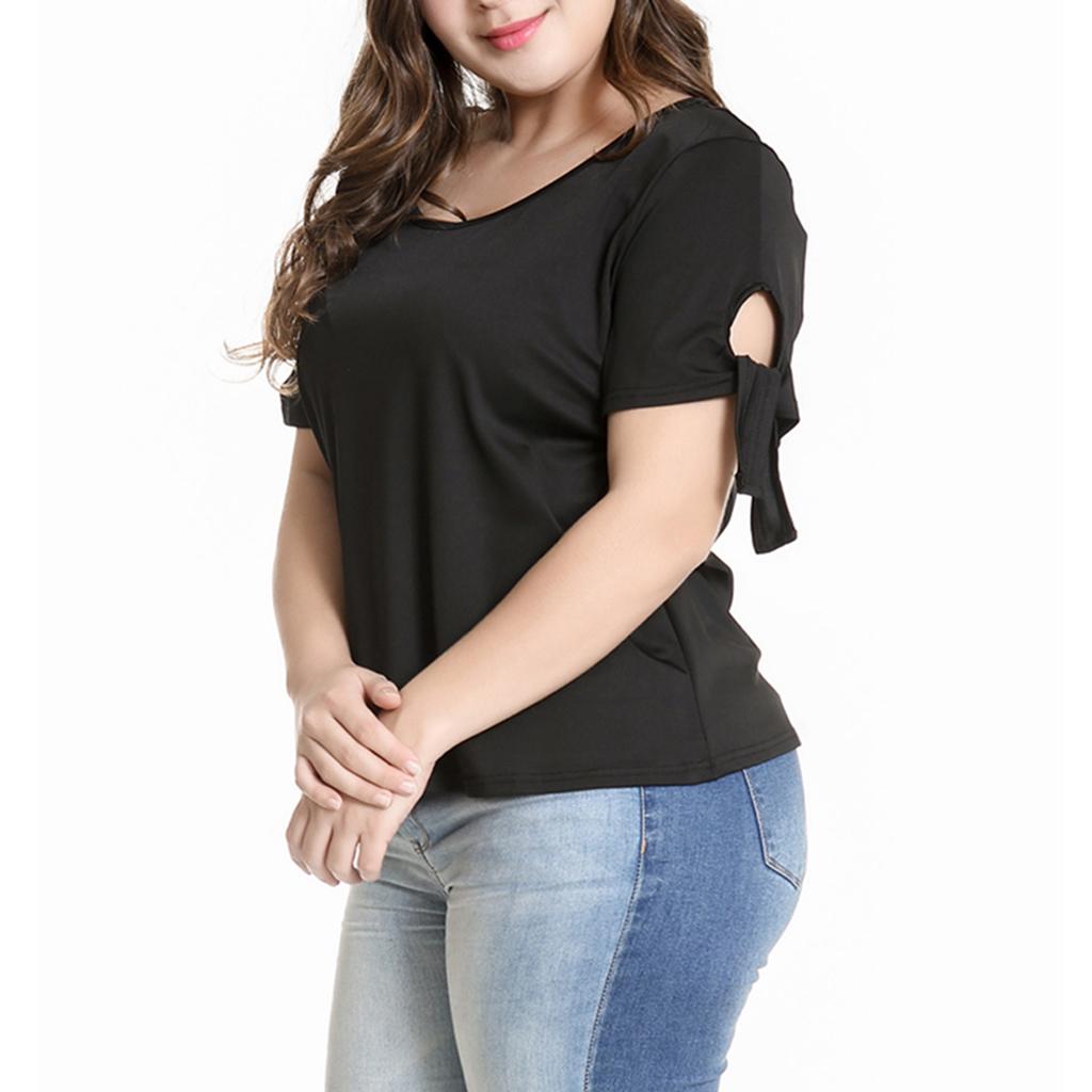 Womens Plus Size Short Sleeve T-Shirt Solid Color Loose Shirt for Summer