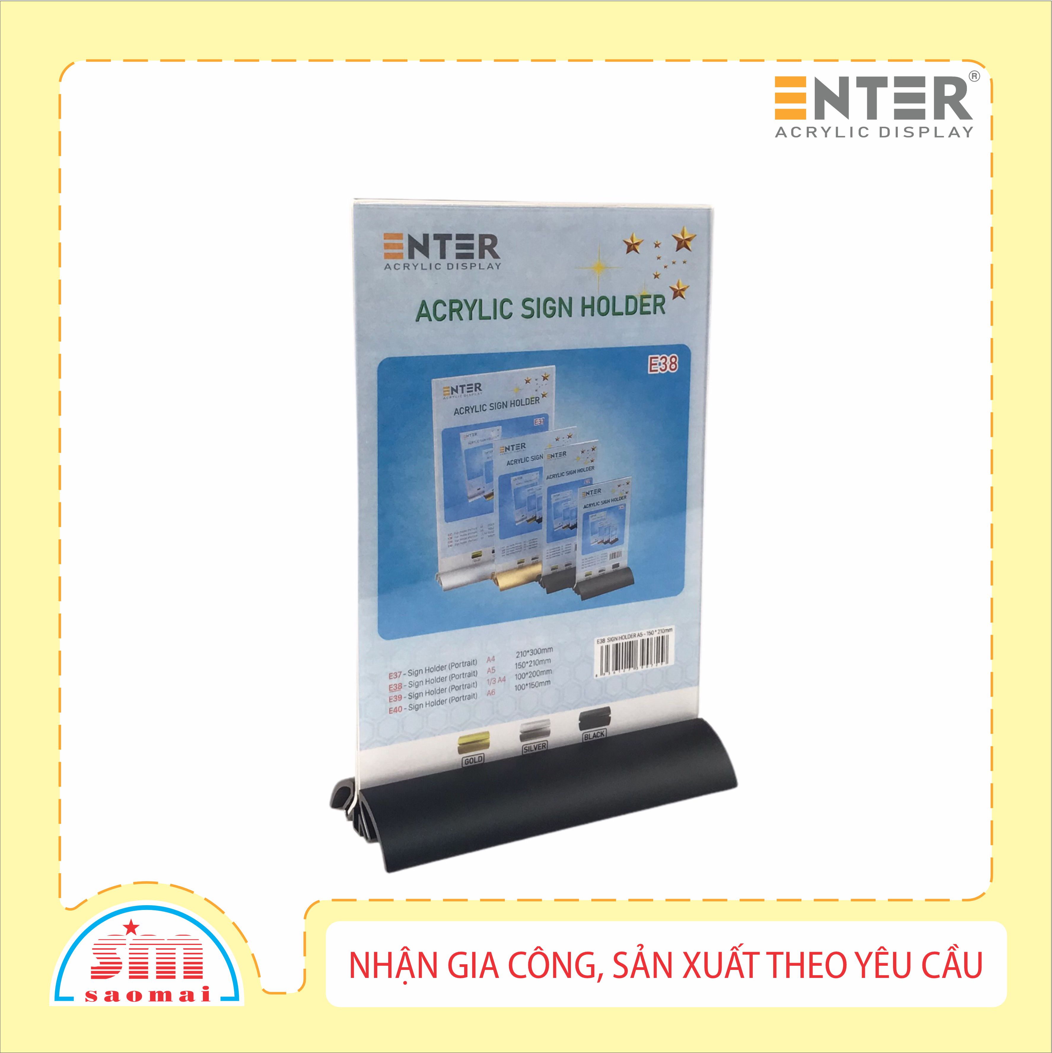 Kệ mica 2 mặt Enter E38 LR 150x210mm đế nhôm cao cấp A5