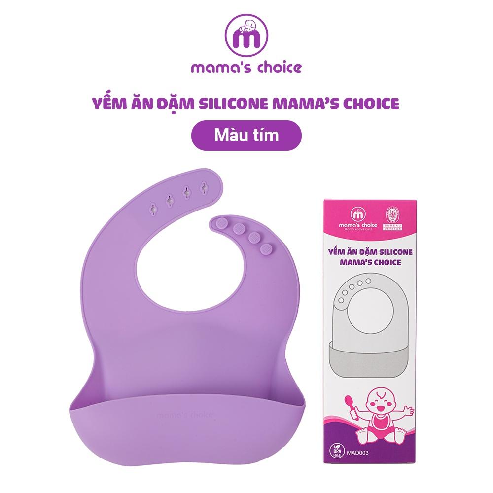 Yếm Ăn Dặm Silicone Mama's Choice Cao Cấp, Thiết Kế Đặc Biệt với Máng Chắn Thức Ăn và Nấc Điều Chỉnh Phù Hợp Với Bé