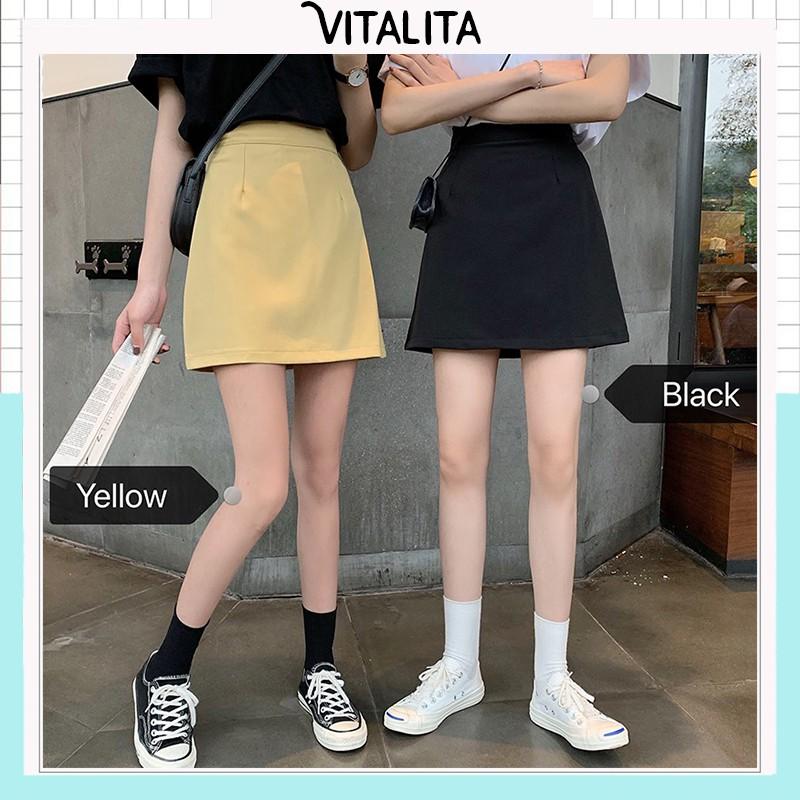 Quần giả váy chữ A có 2 túi chéo - mặt trước váy mặt sau quần màu Đen / Vàng
