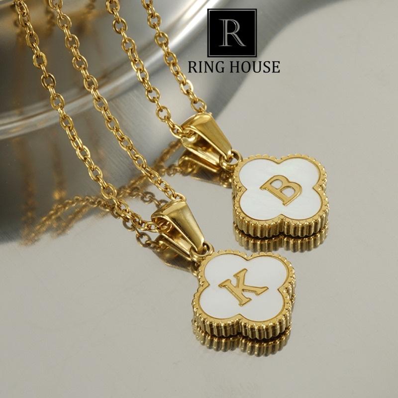 Dây chuyền vòng cổ nữ titan không đen mặt cỏ 4 lá chữ cái theo tên riêng đẹp Ring House