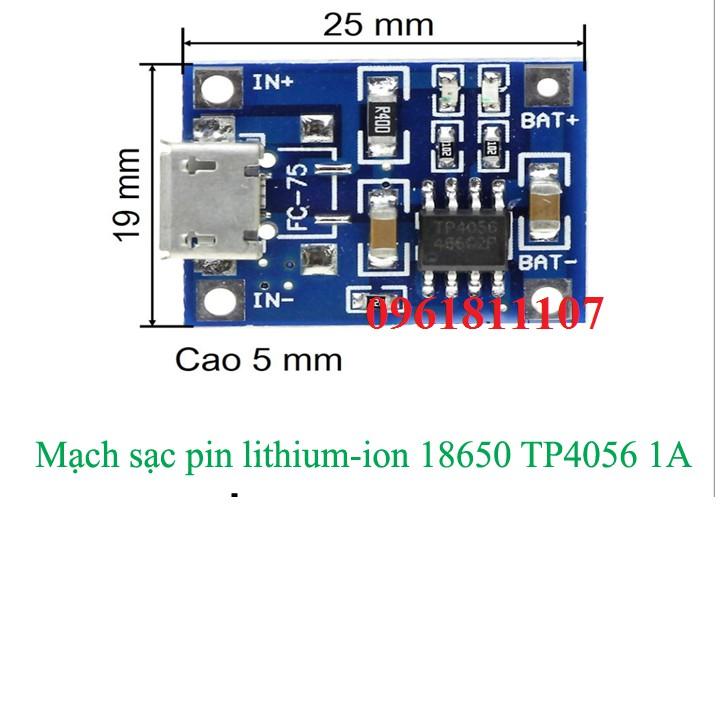 3 Mạch sạc pin lithium 18650 1A cổng micro USB