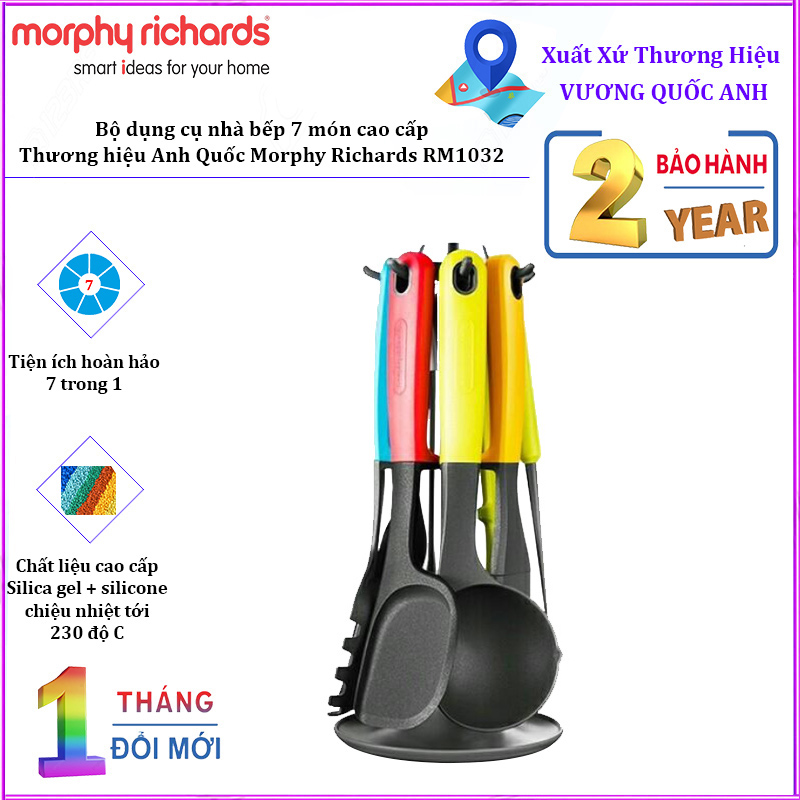 Bộ dụng cụ nhà bếp 7 món Morphy Richards RM1032 chất liệu Gel Silica chịu nhiệt cao - Hàng Nhập Khẩu